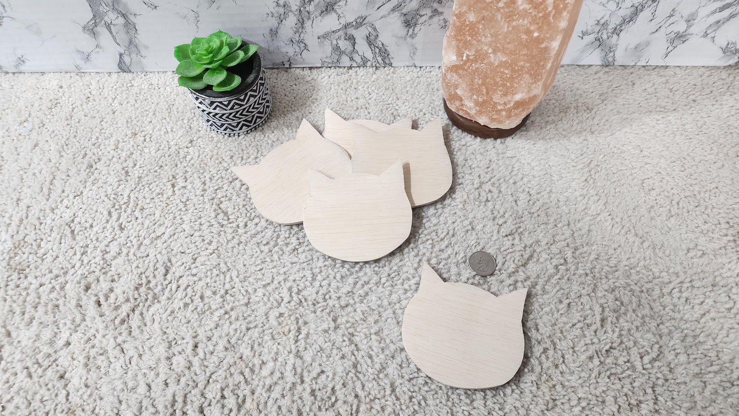 Unfinished Cat Head Wood Blank 4" for Art Projects / Kids Crafts / Painting