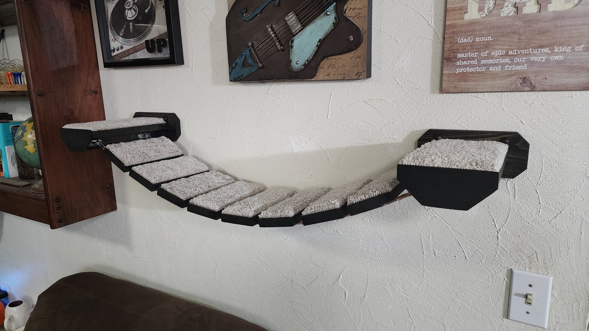 45" Long Cat Bridge Combo w/ 2 Steps / Hemp Rope and Wood Cat Bridge for Climbing and Playing