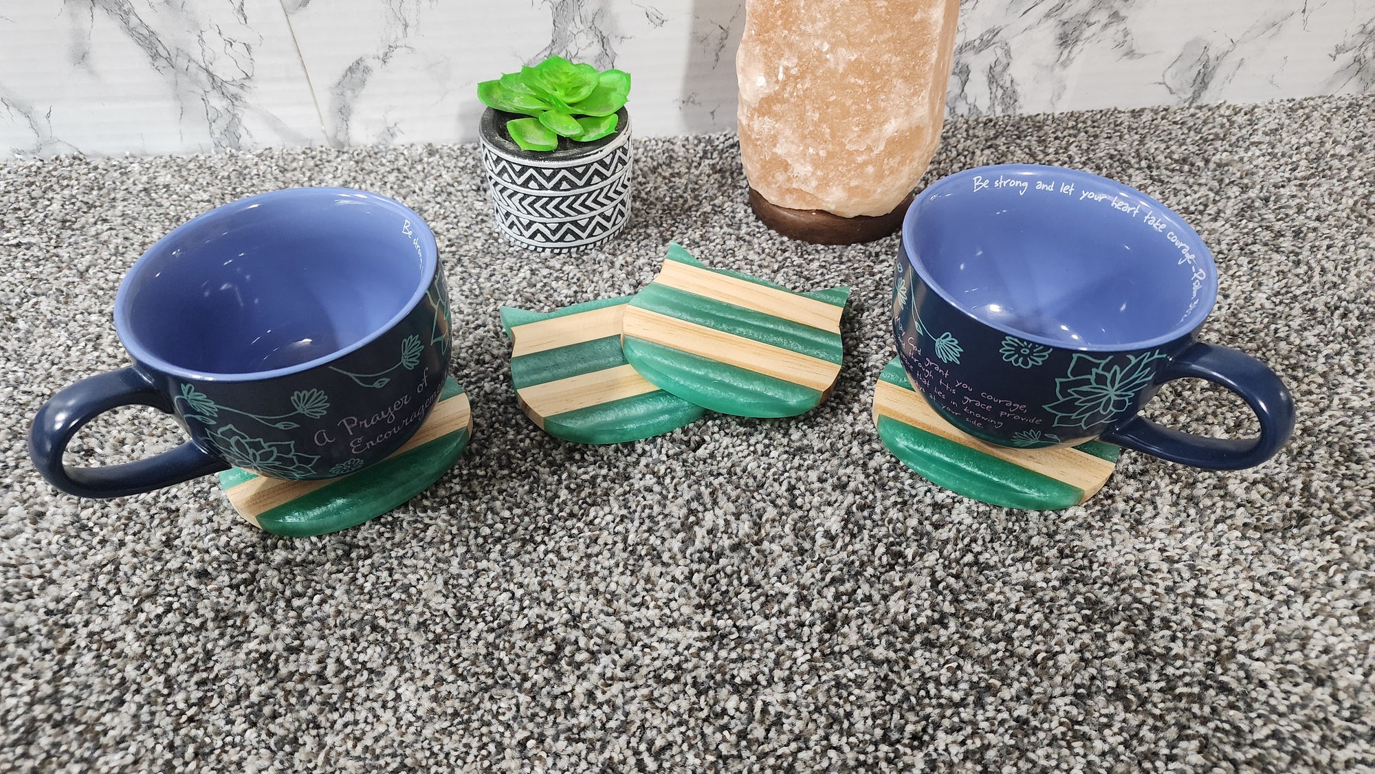 Epoxy and Wood  Kitty Coasters Set of 4 Turquoise / Resin Cat Epoxy Coasters
