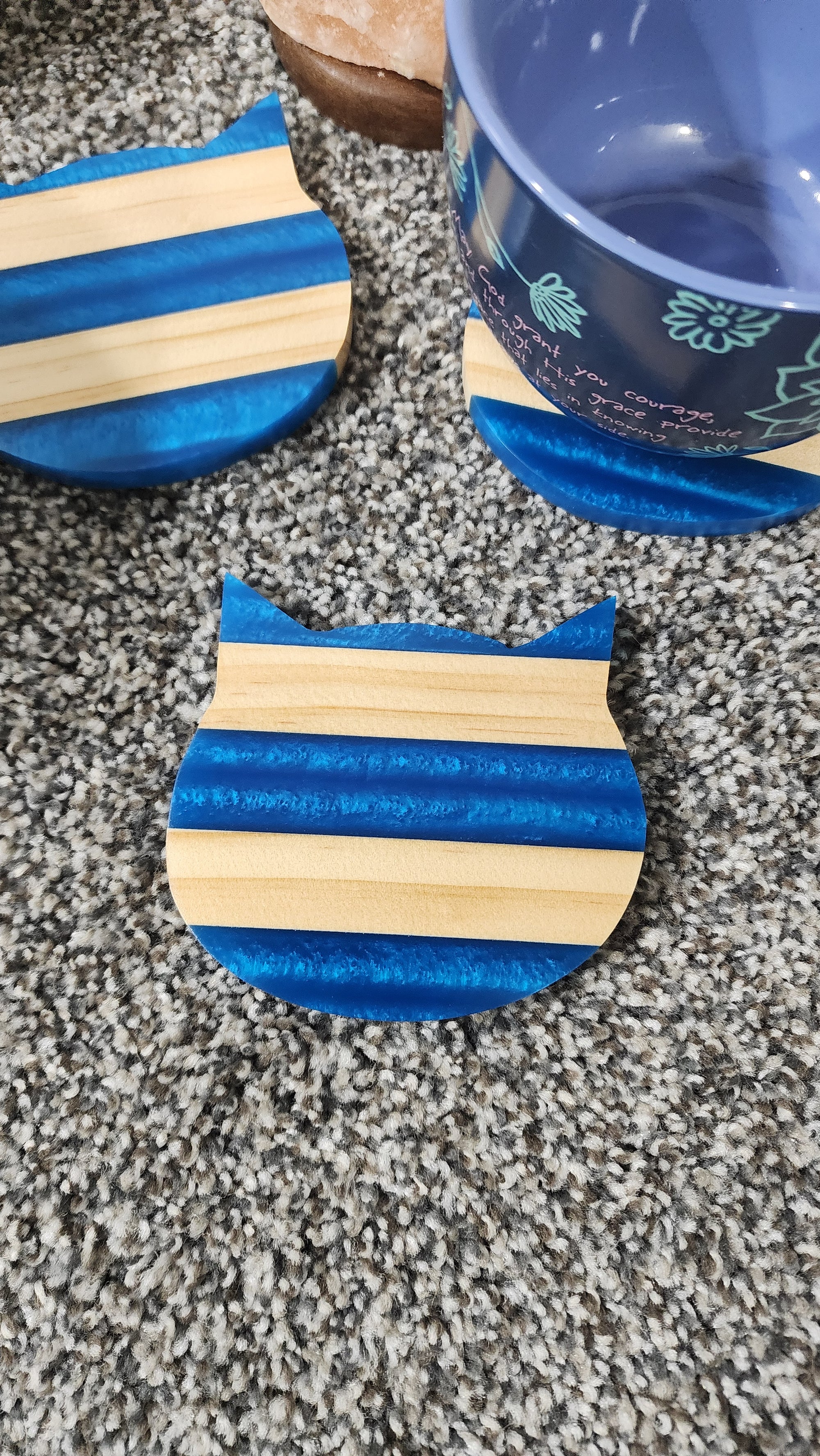 Epoxy and Wood  Kitty Coasters Set of 4 Cobalt Blue / Resin Cat Epoxy Coasters