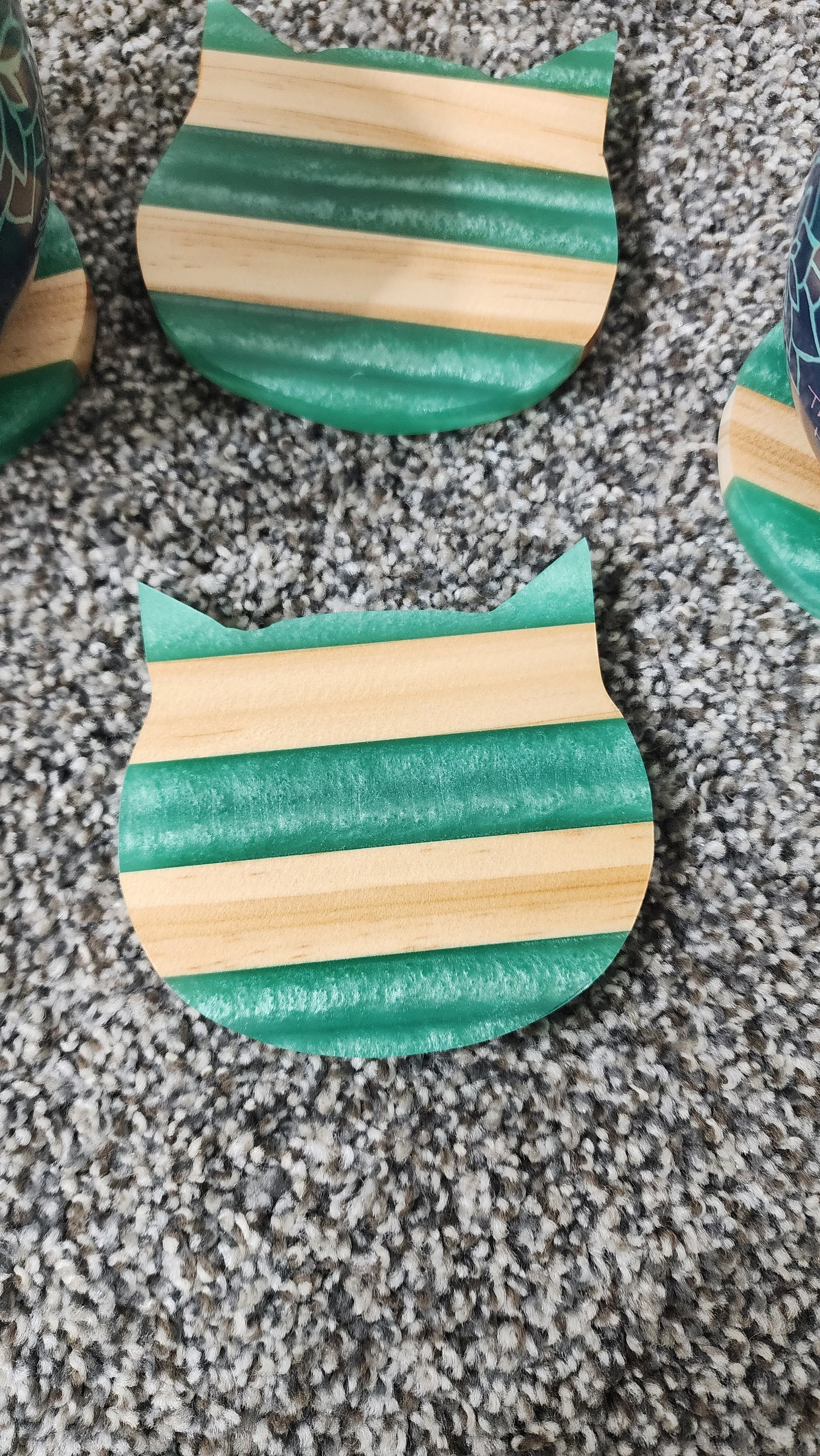 Epoxy and Wood  Kitty Coasters Set of 4 Turquoise / Resin Cat Epoxy Coasters