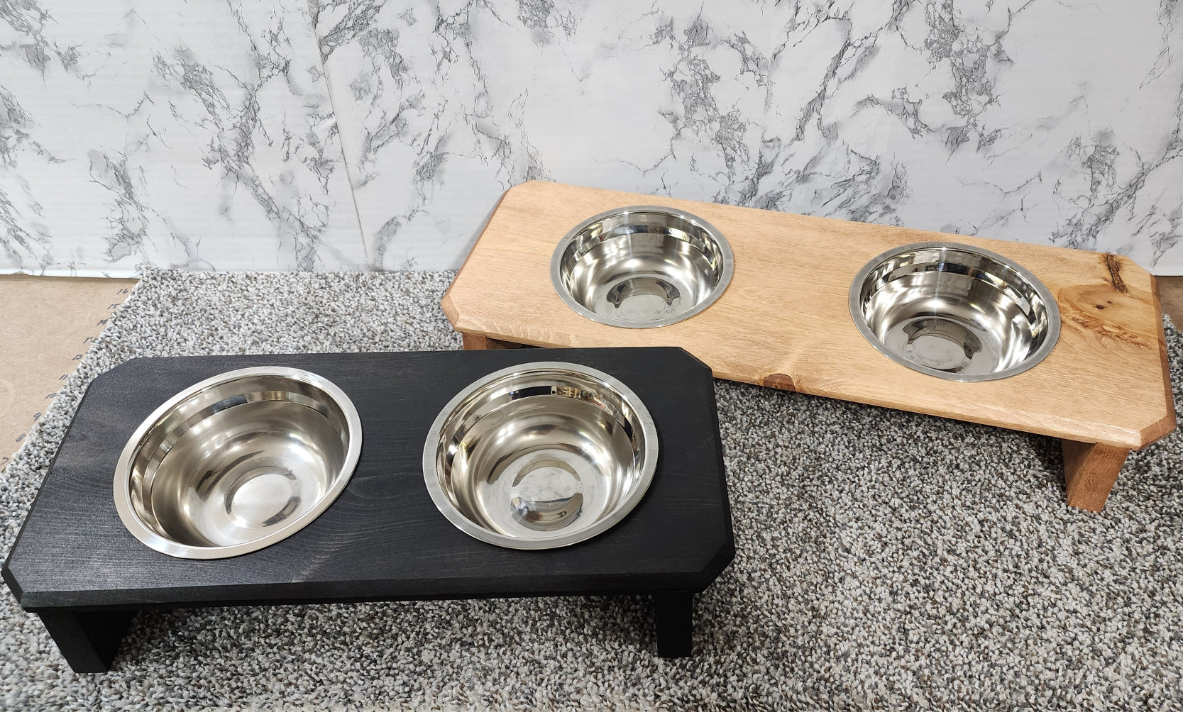 Raised Duel Cat Bowl / 16" - 20" Long Elevated Pet Bowl Feeding Tray with Feeding Bowls