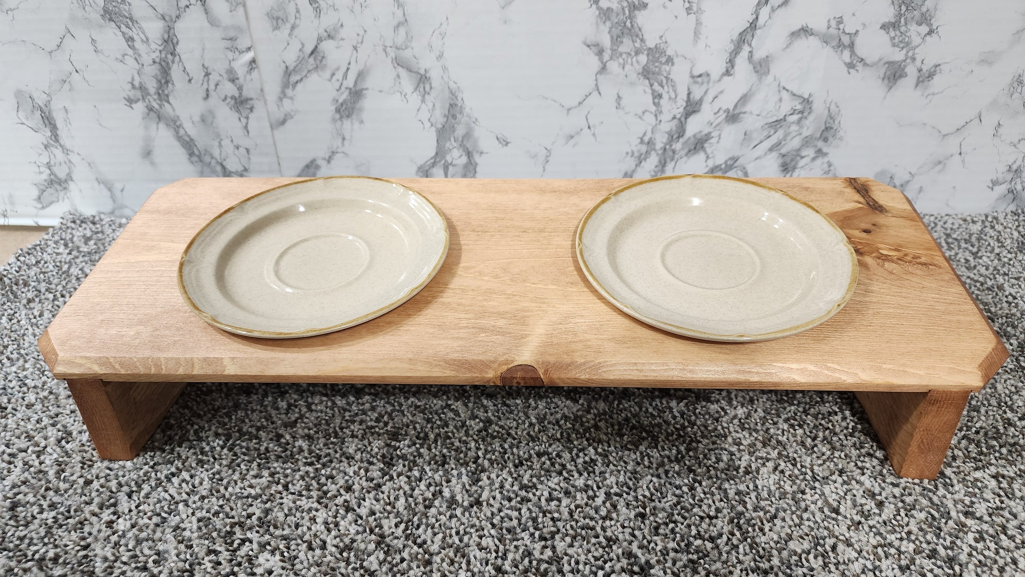 Raised Duel Cat Bowl / 16" - 20" Long Elevated Pet Bowl Feeding Tray with Feeding Bowls