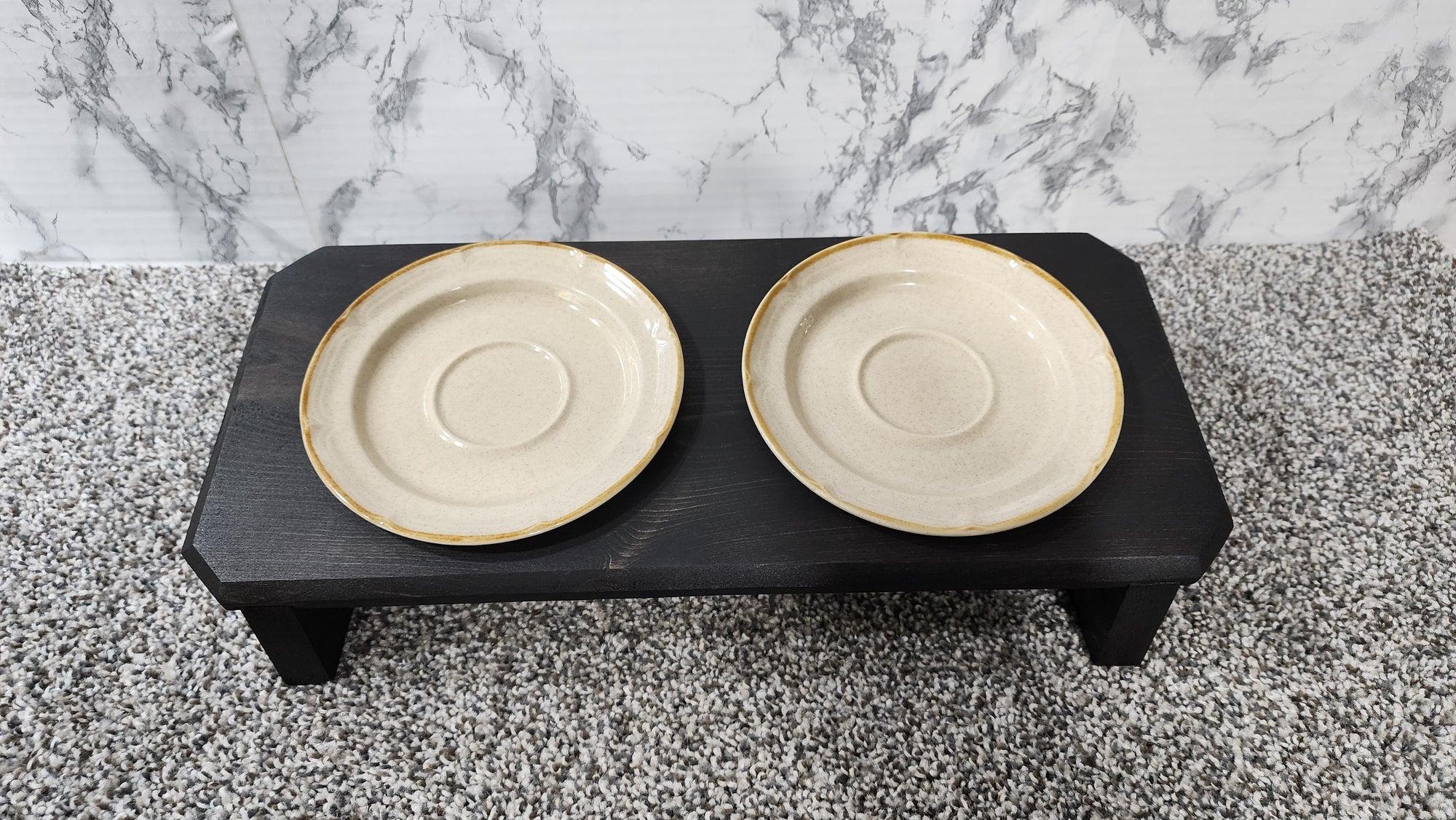 Raised Duel Cat Bowl / 16" - 20" Long Elevated Pet Bowl Feeding Tray with Feeding Bowls
