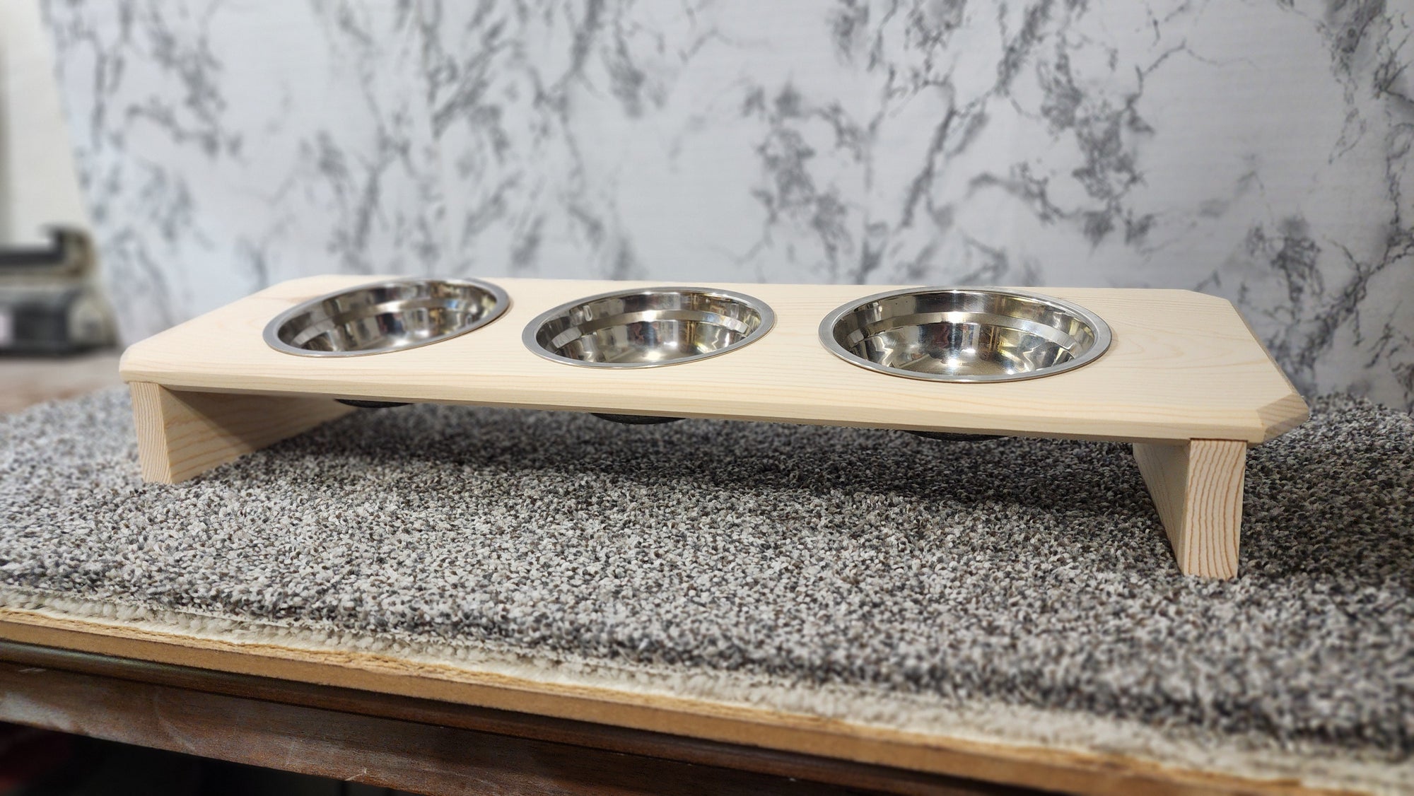 Raised Multi-Food and Water Pet Dish 24" Long / Cat Bowls and Dog Bowl Elevated Feeding Tray with Feeding Bowls