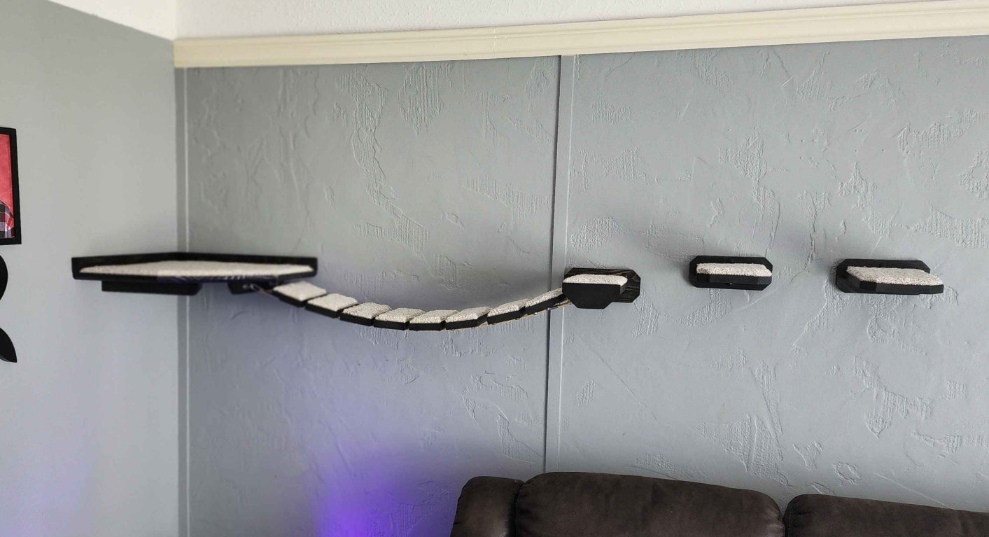 Deluxe Corner Cat Shelf/Bridge Combo Customizable / Hemp Rope and Wood Cat Bridge
