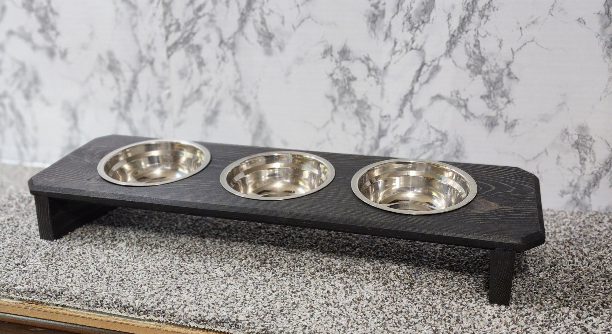 Raised Multi-Food and Water Pet Dish 24" Long / Cat Bowls and Dog Bowl Elevated Feeding Tray with Feeding Bowls