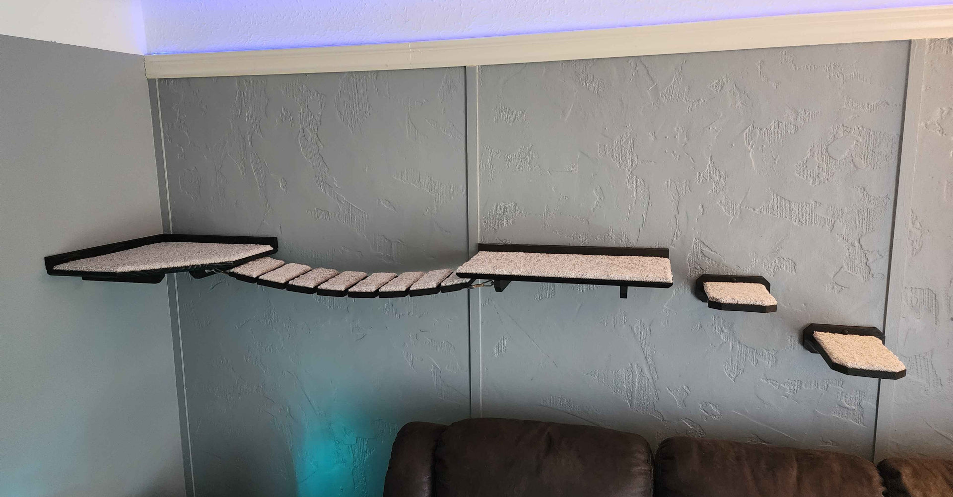 Deluxe Corner Cat Shelf/Bridge Combo Customizable / Hemp Rope and Wood Cat Bridge