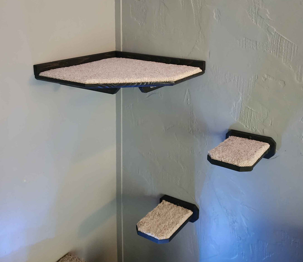 Deluxe Corner Cat Shelf/Bridge Combo Customizable / Hemp Rope and Wood Cat Bridge