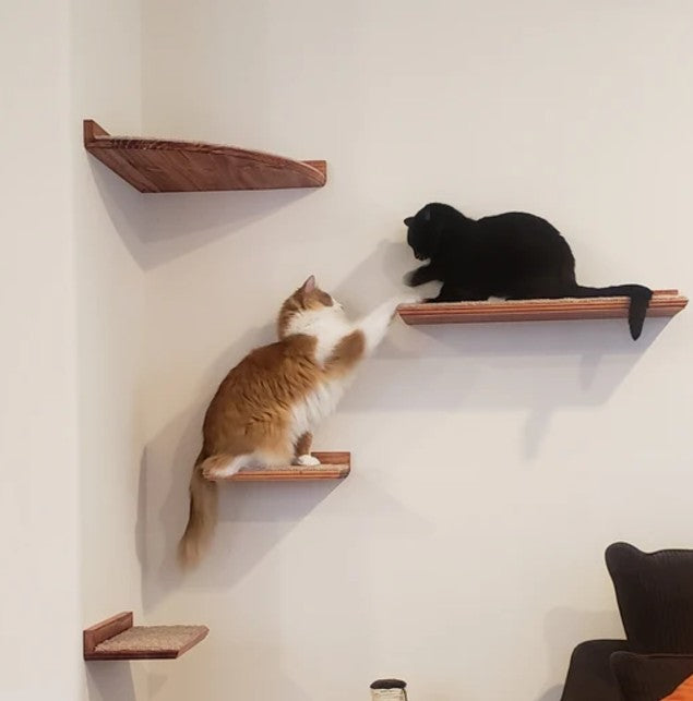 4 Piece Wall Mounted Cat Furniture Set / Corner Cat Shelf with 1 Long Cat Shelf, and 2 Short Cat Step/Shelves Floating Cat Shelf Set