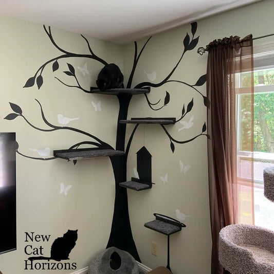 Floating Cat Shelf Set 5 pc. / Extra Large Straight Shelf/Perch, 1 Corner Perch, 1 Long Straight Shelf, and 2 Short Cat Shelves for Wall