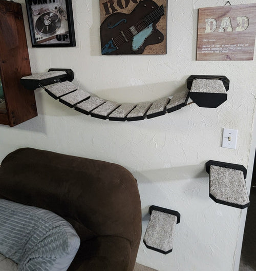 45" Long Cat Bridge Combo w/ 2 Steps / Hemp Rope and Wood Cat Bridge for Climbing and Playing