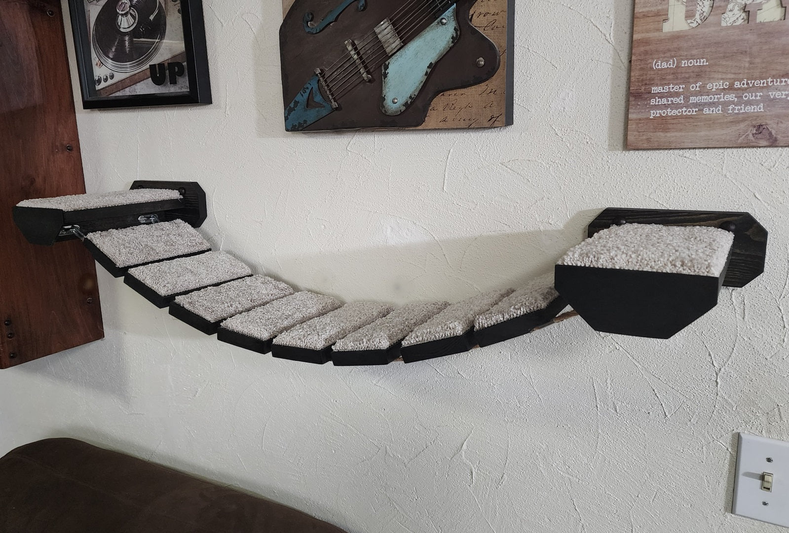 45" Long Cat Bridge Combo w/ 2 Steps / Hemp Rope and Wood Cat Bridge for Climbing and Playing