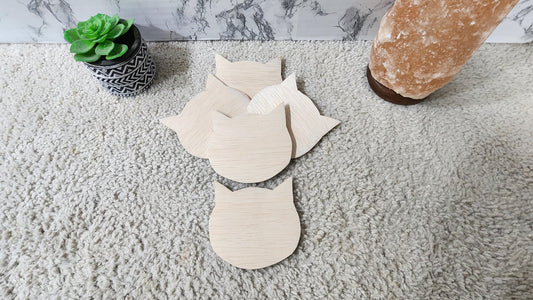 Unfinished Cat Head Wood Blank 4" for Art Projects / Kids Crafts / Painting
