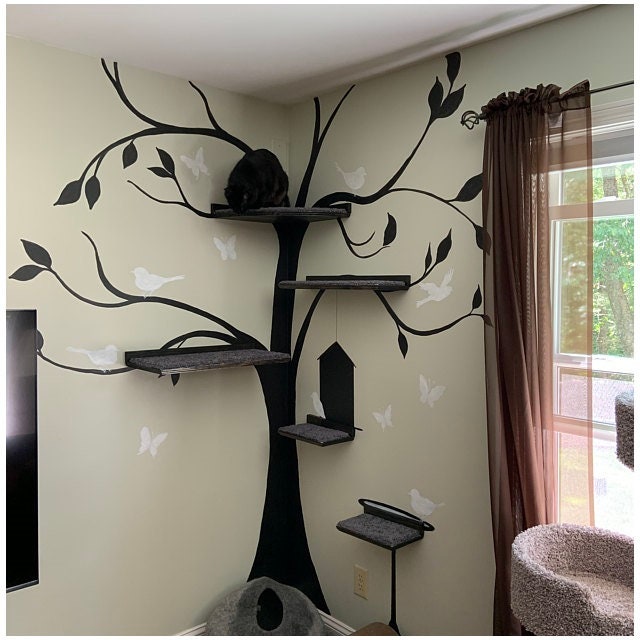 Floating Cat Shelf Set 4 pc. / Corner Perch with 1 Long, and 2 Short Shelves