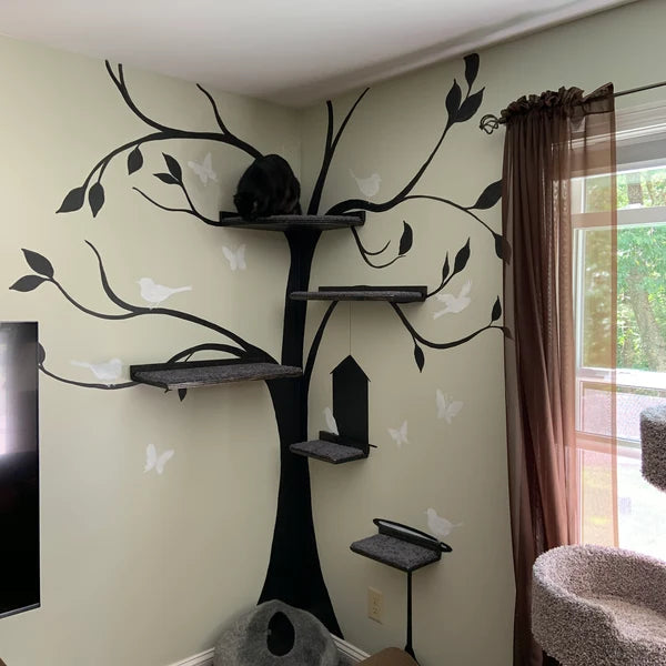 5 Piece Floating Cat Shelf Set / Wall Mounted Cat Furniture w/ Corner Shelf and Extra Large Cat Perch