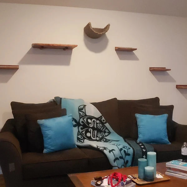 5 Piece Floating Cat Shelf Set / Wall Mounted Cat Furniture w/ Corner Shelf and Extra Large Cat Perch
