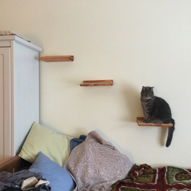 Floating Cat Shelf Set / 3 Short Cat Shelves 12" each / Wall Mounted Cat Furniture Cat Steps